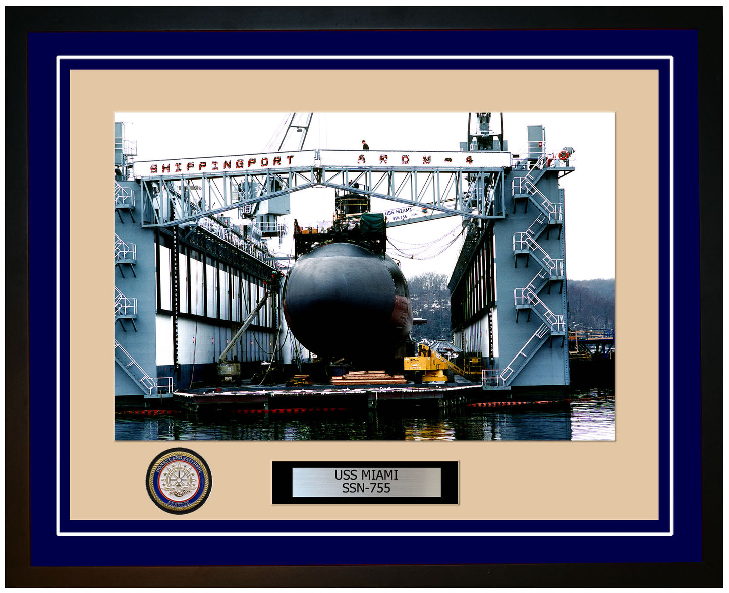 USS Miami SSN-755 Framed Navy Ship Photo Blue