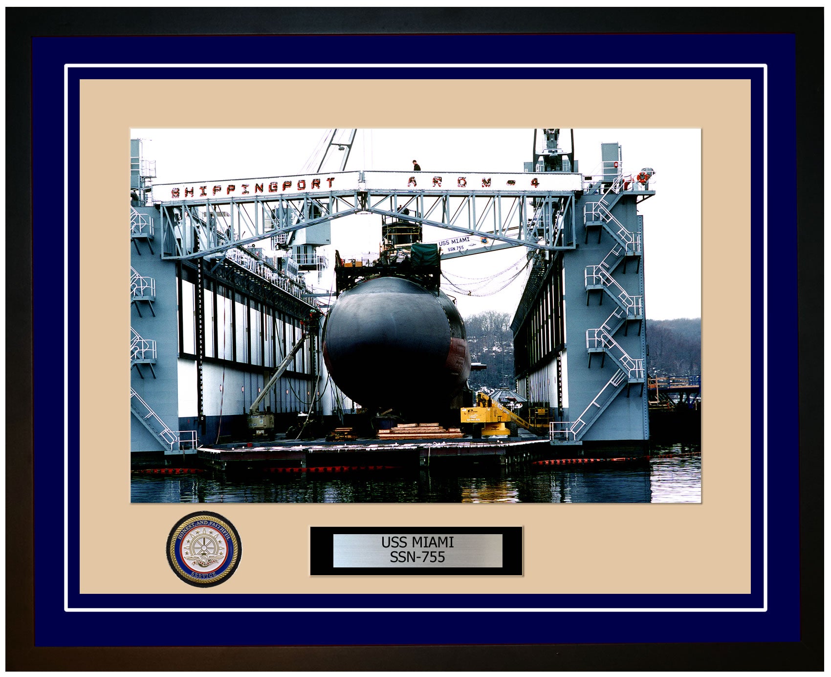 USS Miami SSN-755 Framed Navy Ship Photo Blue