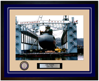 USS Miami SSN-755 Framed Navy Ship Photo Blue