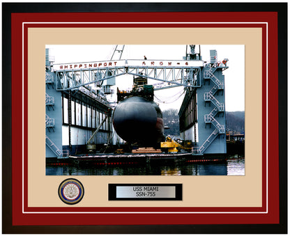 USS Miami SSN-755 Framed Navy Ship Photo Burgundy