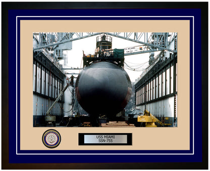 USS Miami SSN-755 Framed Navy Ship Photo Blue