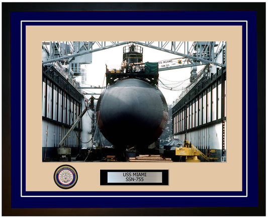 USS Miami SSN-755 Framed Navy Ship Photo Blue