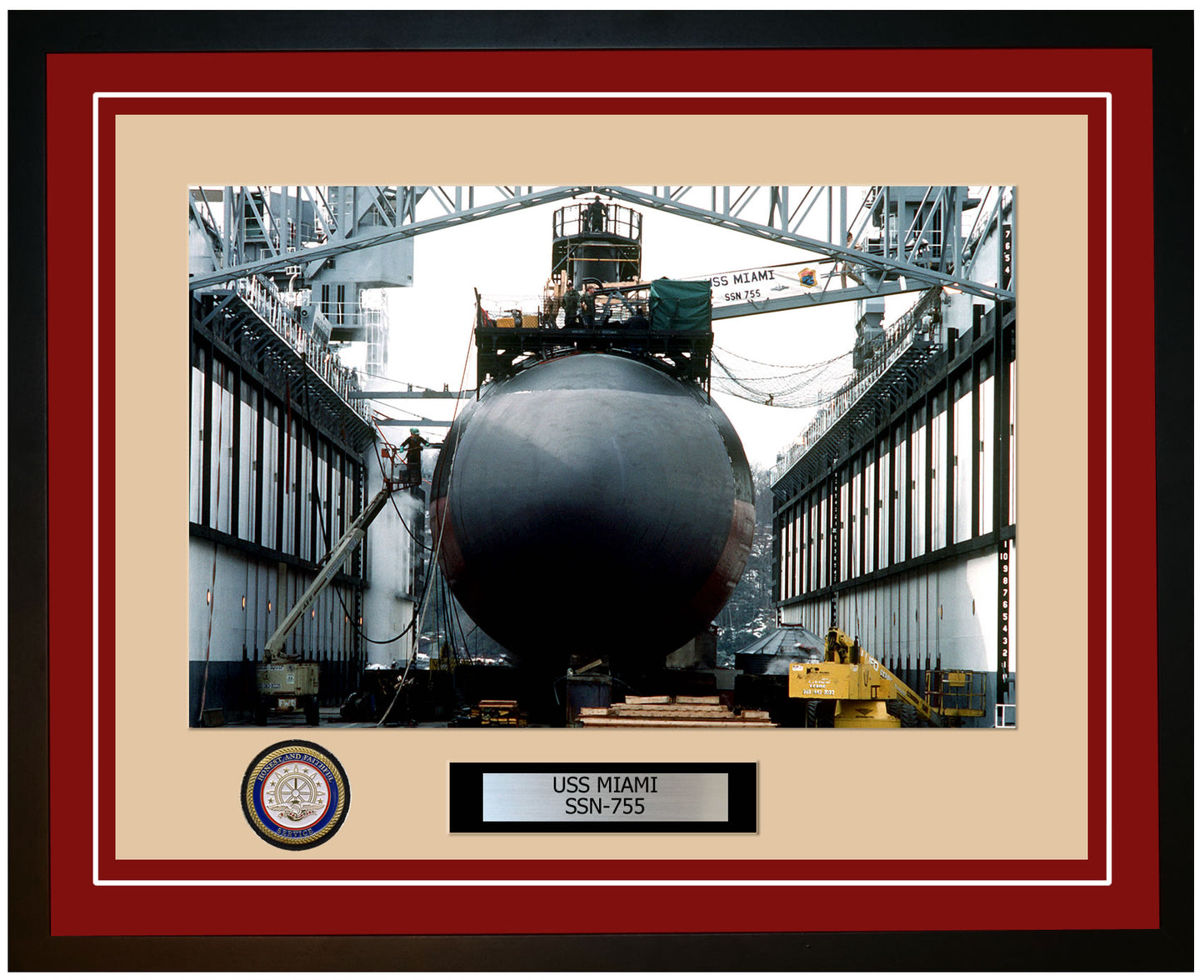 USS Miami SSN-755 Framed Navy Ship Photo Burgundy