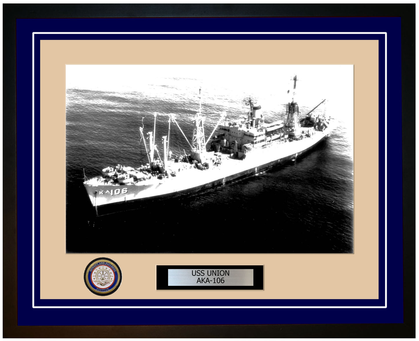 USS Union AKA-106 Framed Navy Ship Photo Blue