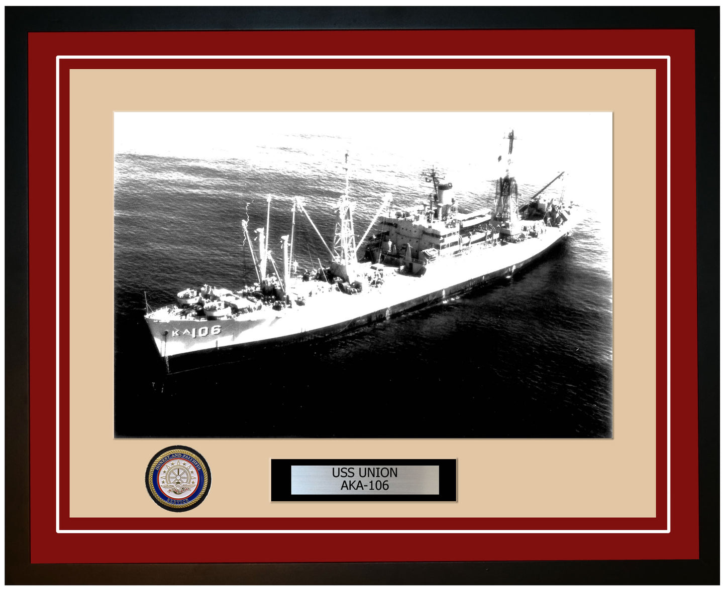 USS Union AKA-106 Framed Navy Ship Photo Burgundy