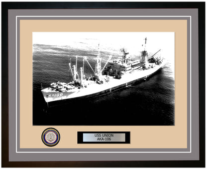 USS Union AKA-106 Framed Navy Ship Photo Grey