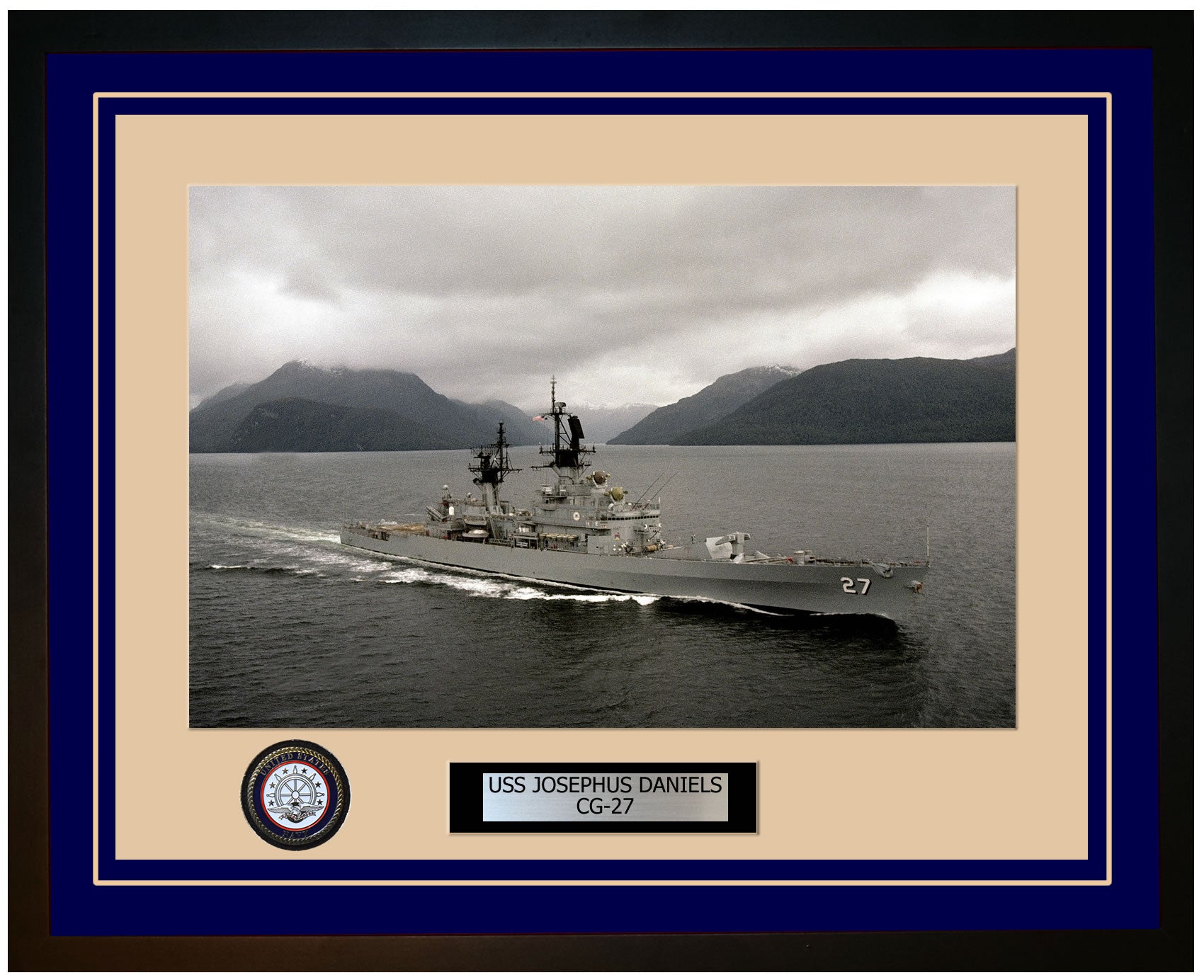 USS JOSEPHUS DANIELS CG-27 Framed Navy Ship Photo Blue