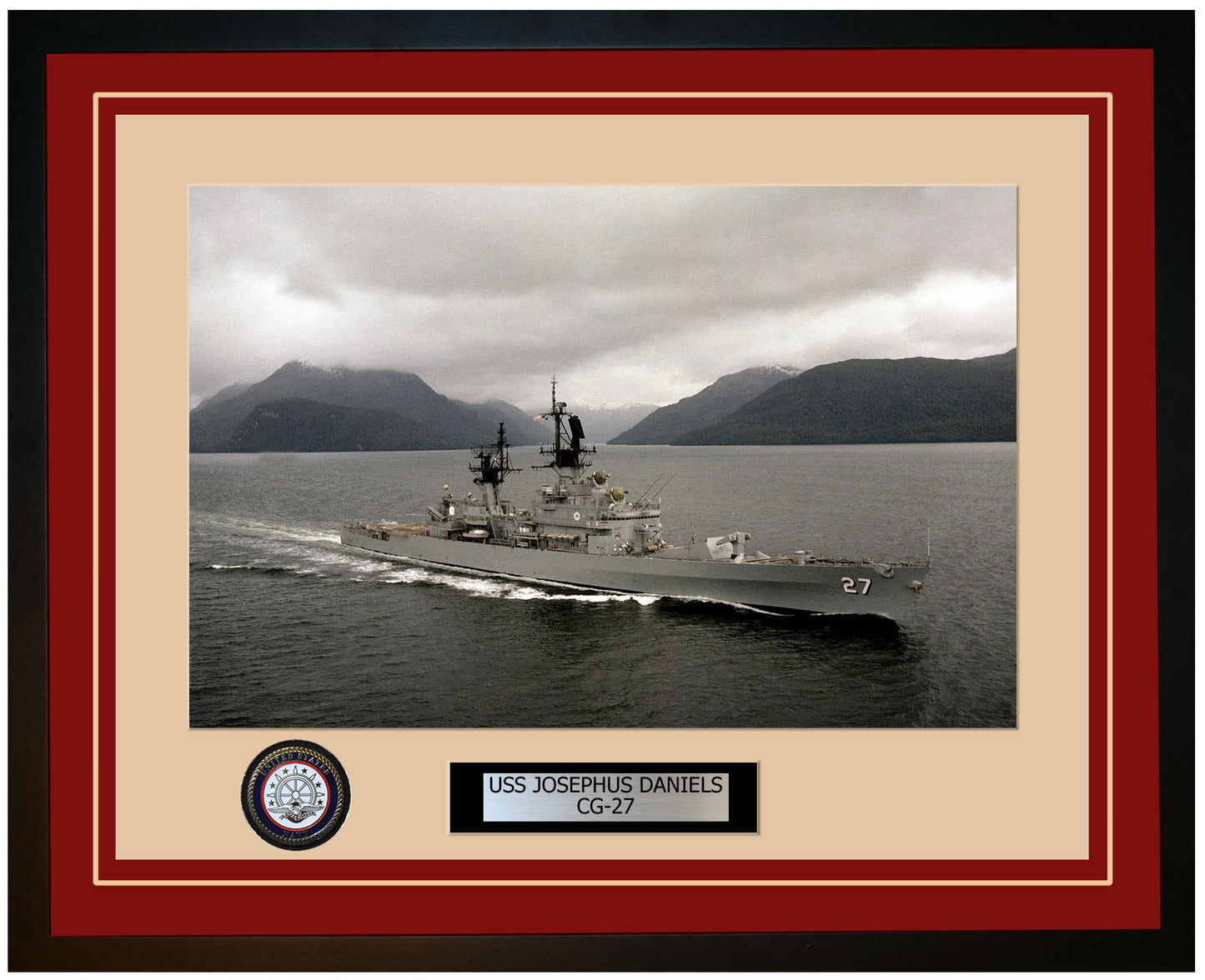 USS JOSEPHUS DANIELS CG-27 Framed Navy Ship Photo Burgundy