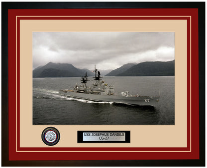 USS JOSEPHUS DANIELS CG-27 Framed Navy Ship Photo Burgundy