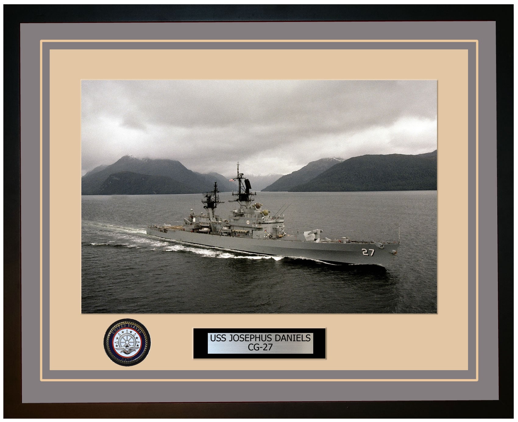 USS JOSEPHUS DANIELS CG-27 Framed Navy Ship Photo Grey