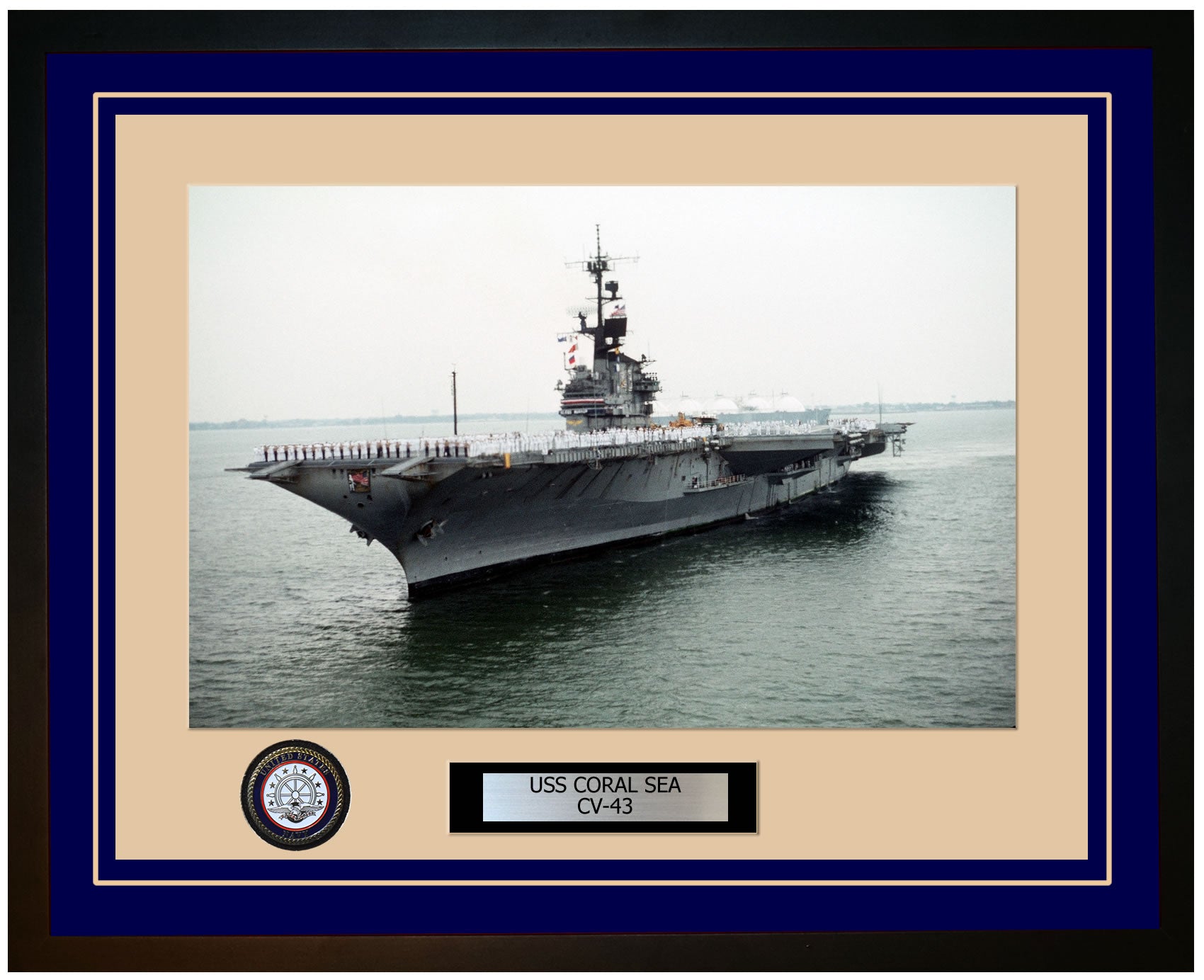 USS CORAL SEA CV-43 Framed Navy Ship Photo Blue