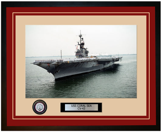 USS CORAL SEA CV-43 Framed Navy Ship Photo Burgundy