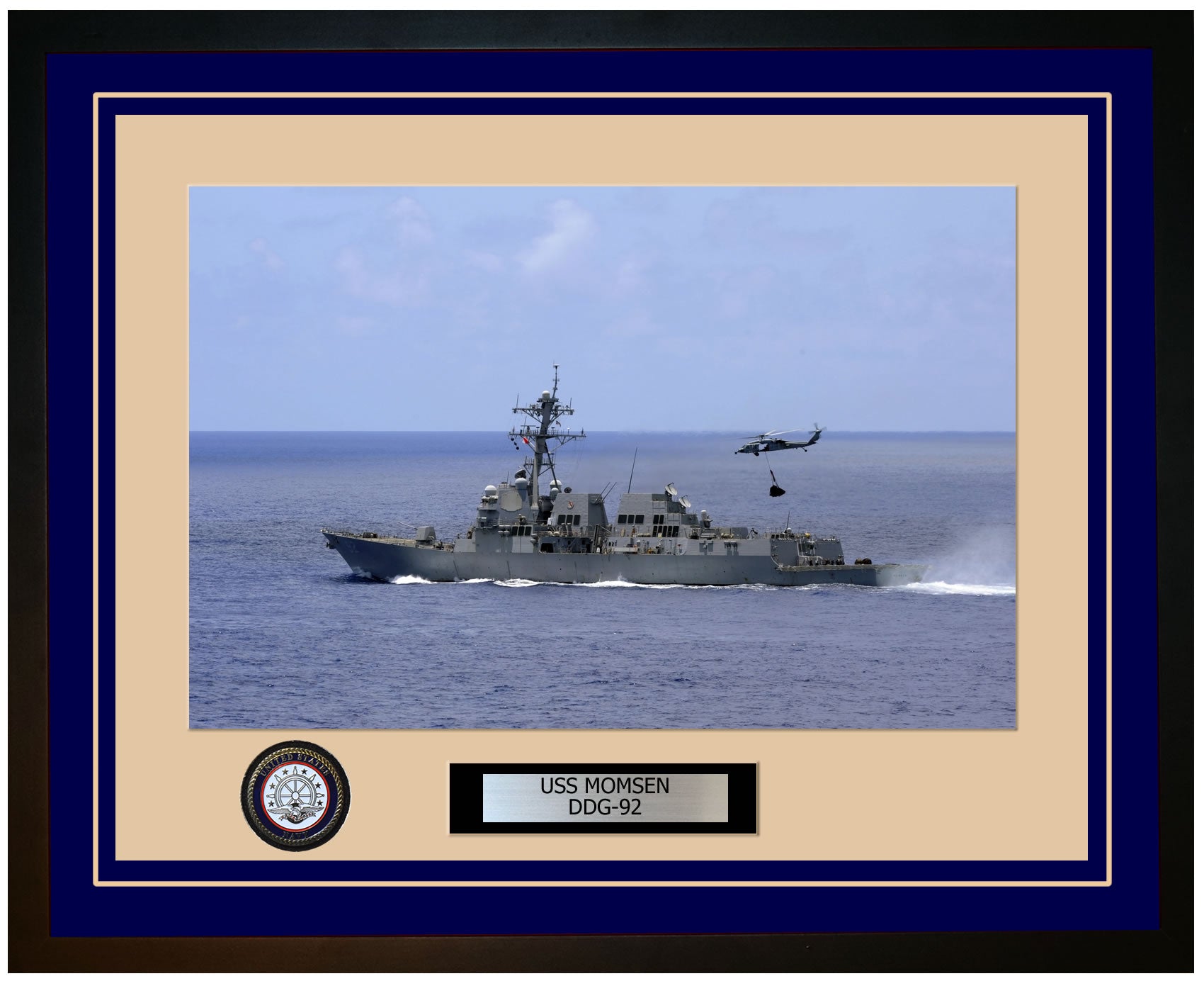 USS MOMSEN DDG-92 Framed Navy Ship Photo Blue