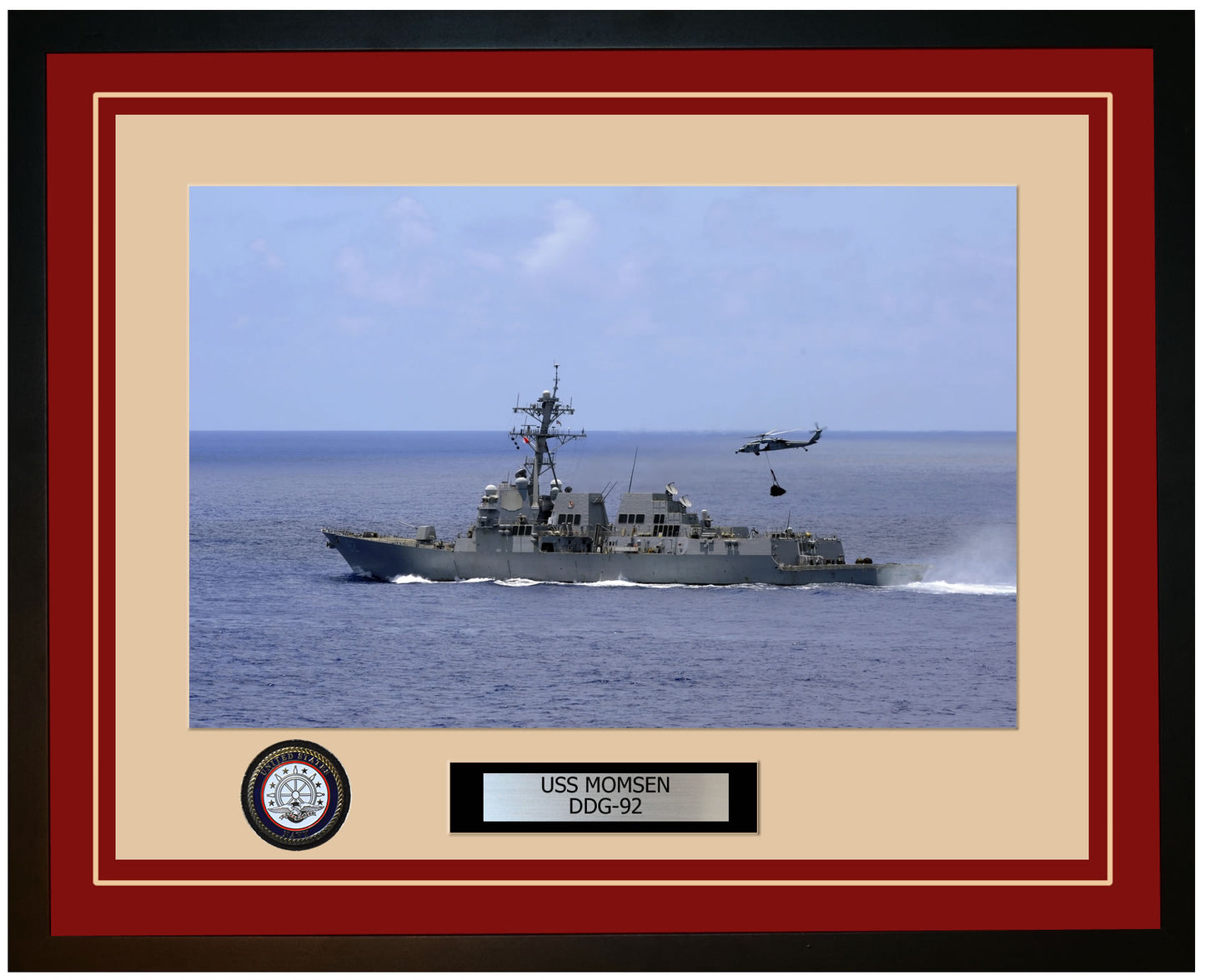 USS MOMSEN DDG-92 Framed Navy Ship Photo Burgundy
