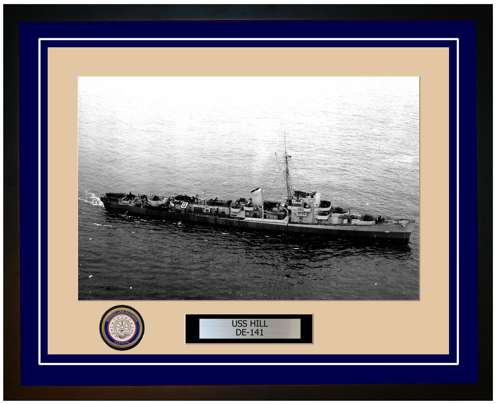 USS Hill DE-141 Framed Navy Ship Photo Blue