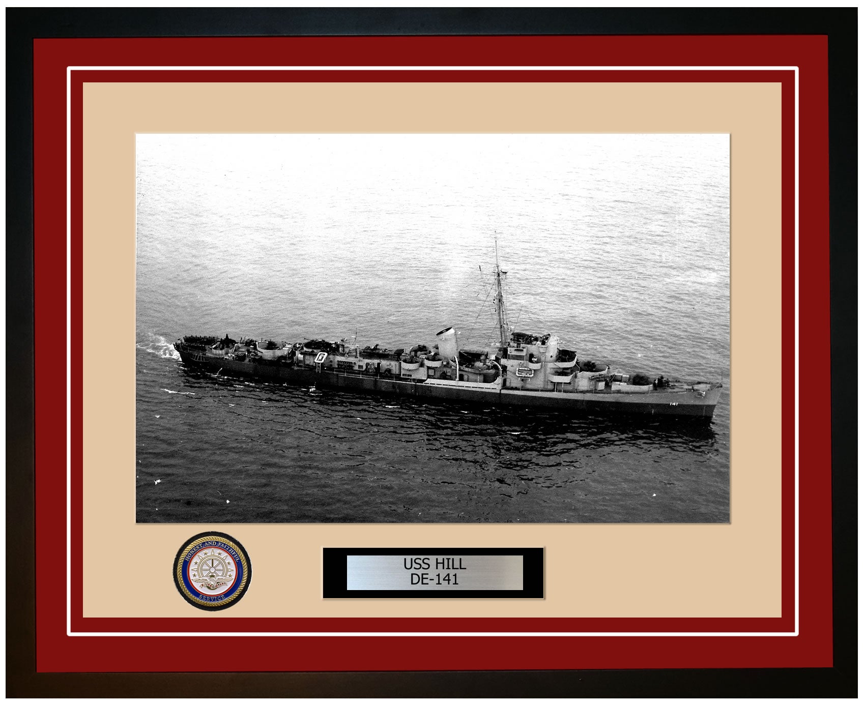 USS Hill DE-141 Framed Navy Ship Photo Burgundy
