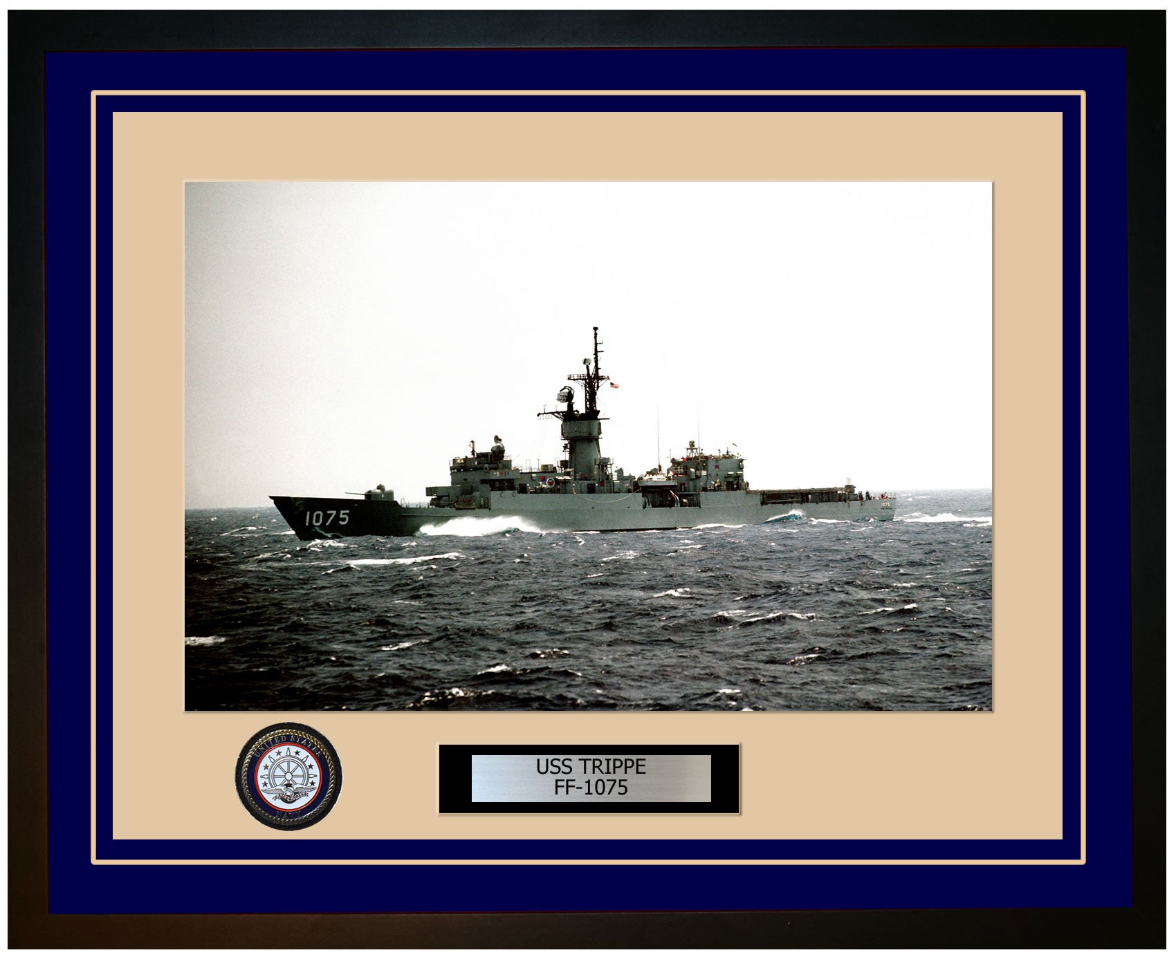 USS TRIPPE FF-1075 Framed Navy Ship Photo Blue