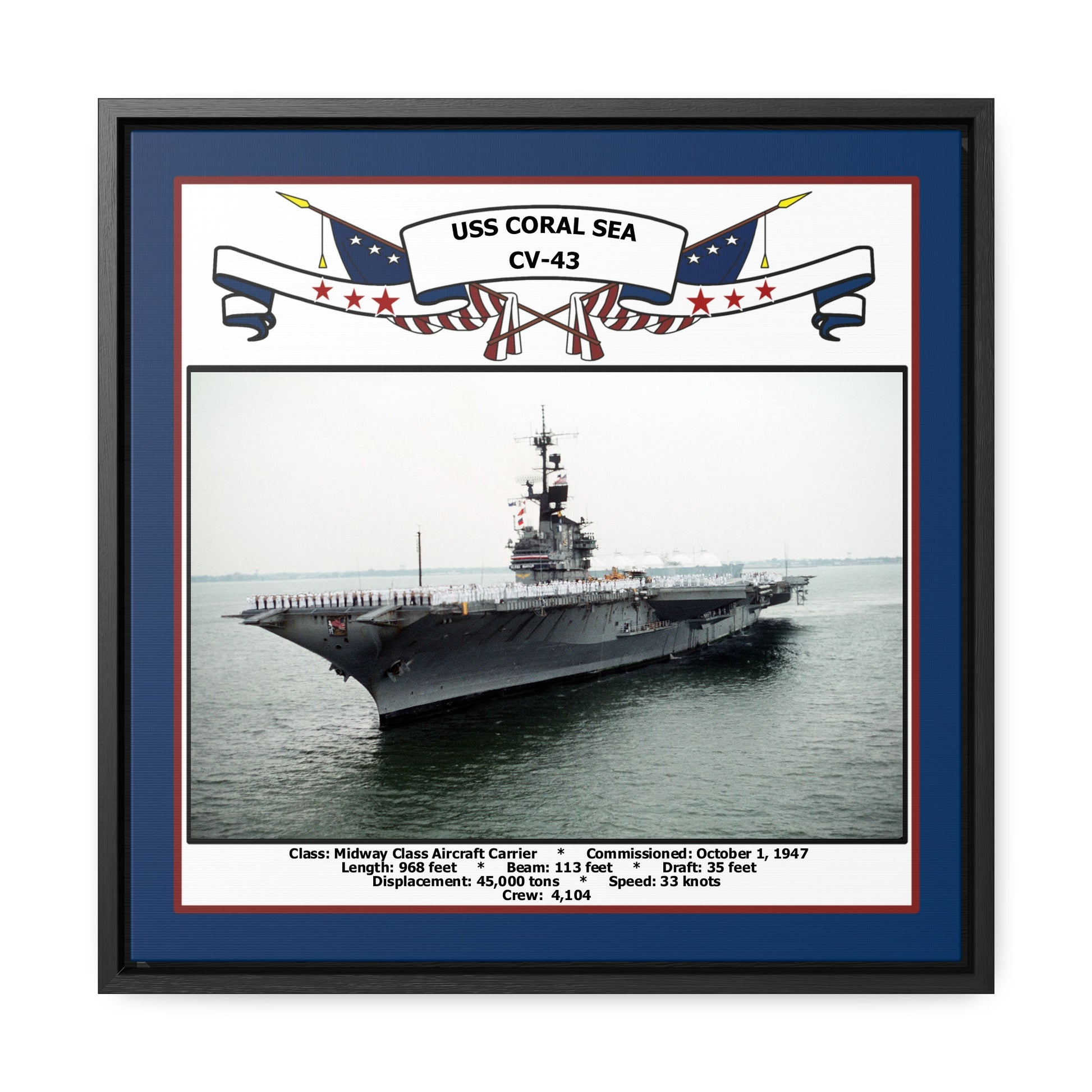 USS Coral Sea CV-43 Navy Floating Frame Photo Front View