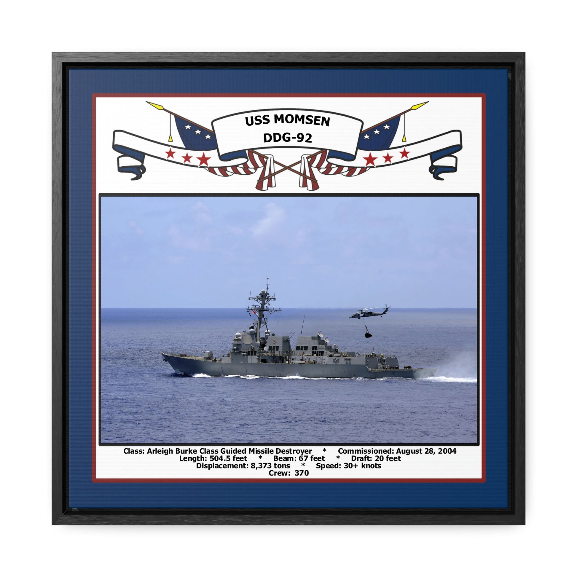 USS Momsen DDG-92 Navy Floating Frame Photo Front View