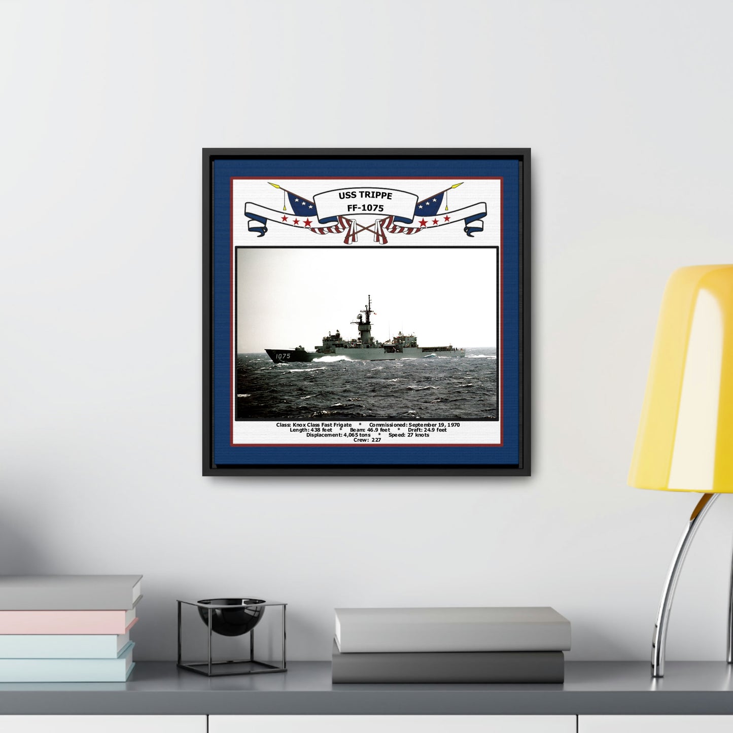 USS Trippe FF-1075 Navy Floating Frame Photo Desk View