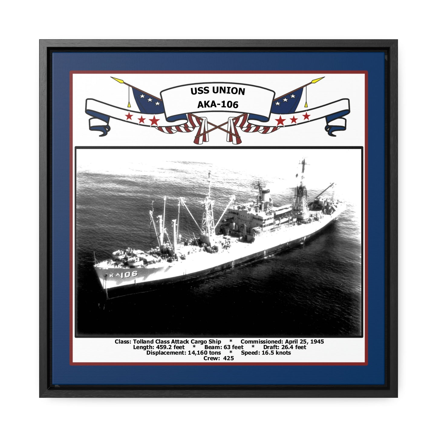USS Union AKA-106 Navy Floating Frame Photo Front View