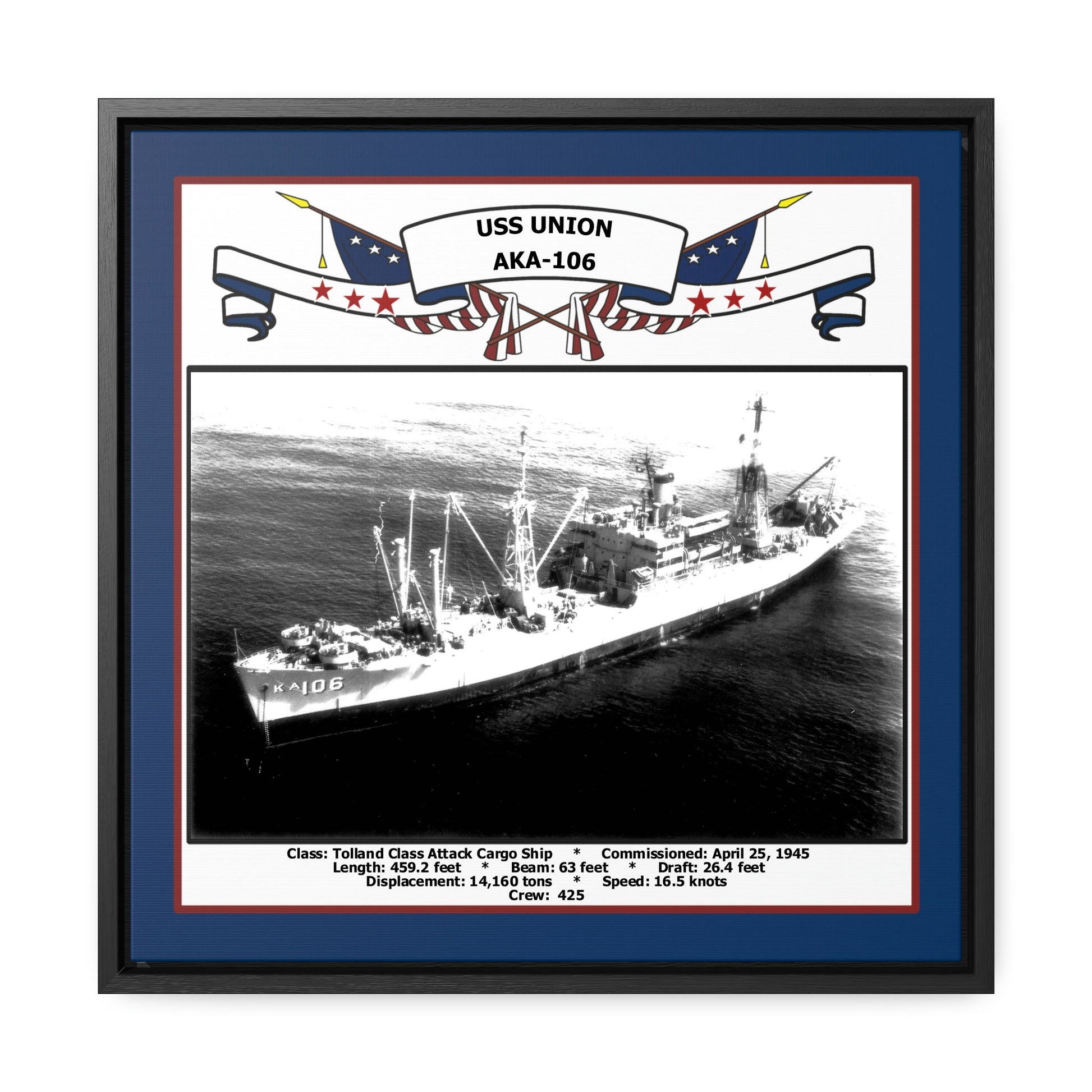 USS Union AKA-106 Navy Floating Frame Photo Front View