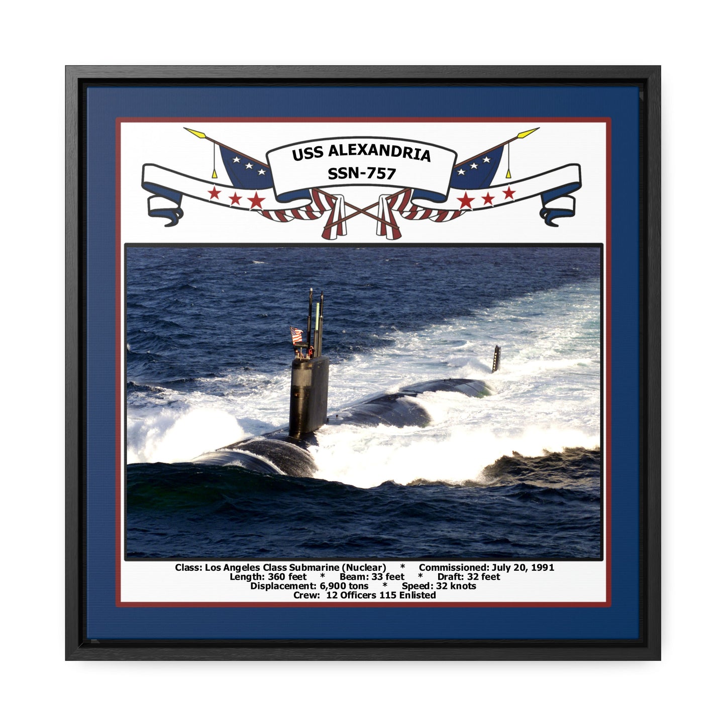 USS Alexandria SSN-757 Navy Floating Frame Photo Front View