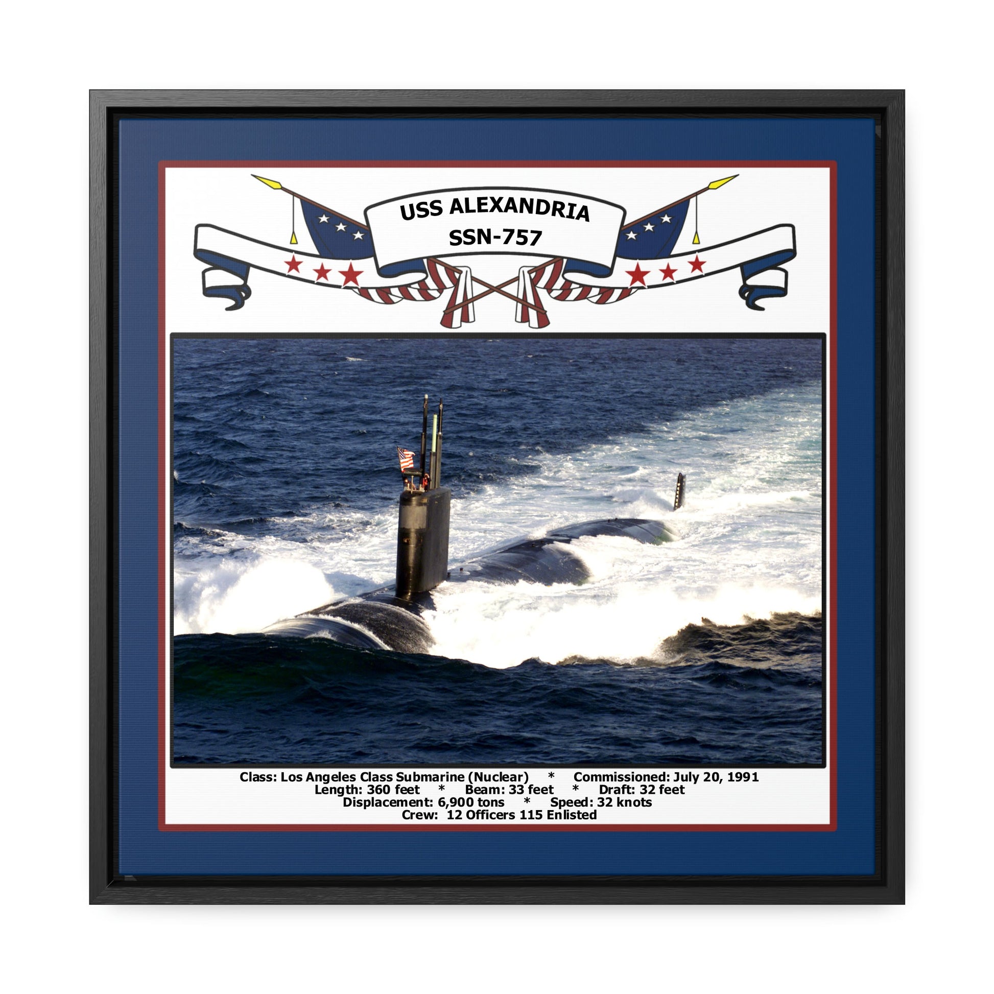 USS Alexandria SSN-757 Navy Floating Frame Photo Front View
