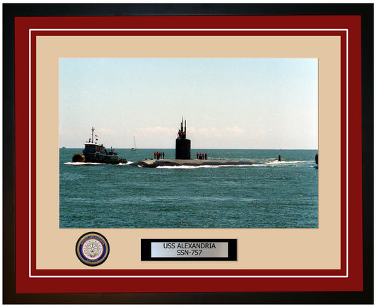 USS Alexandria SSN-757 Framed Navy Ship Photo Burgundy