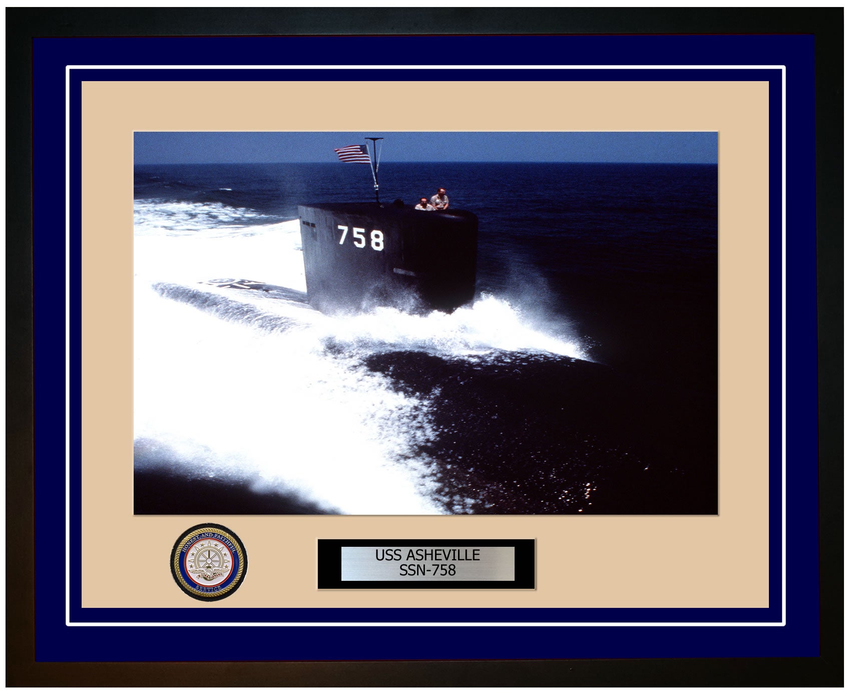 USS Asheville SSN-758 Framed Navy Ship Photo Blue