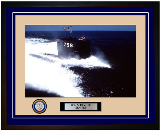 USS Asheville SSN-758 Framed Navy Ship Photo Blue