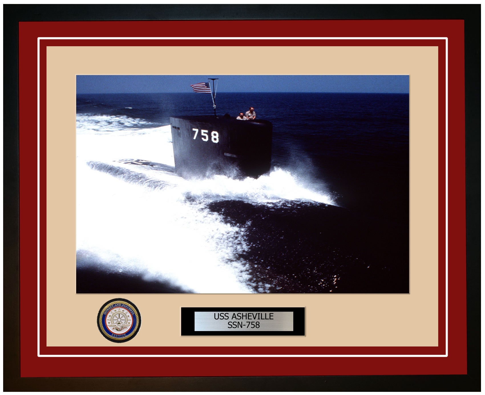 USS Asheville SSN-758 Framed Navy Ship Photo Burgundy