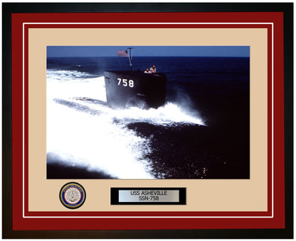 USS Asheville SSN-758 Framed Navy Ship Photo Burgundy