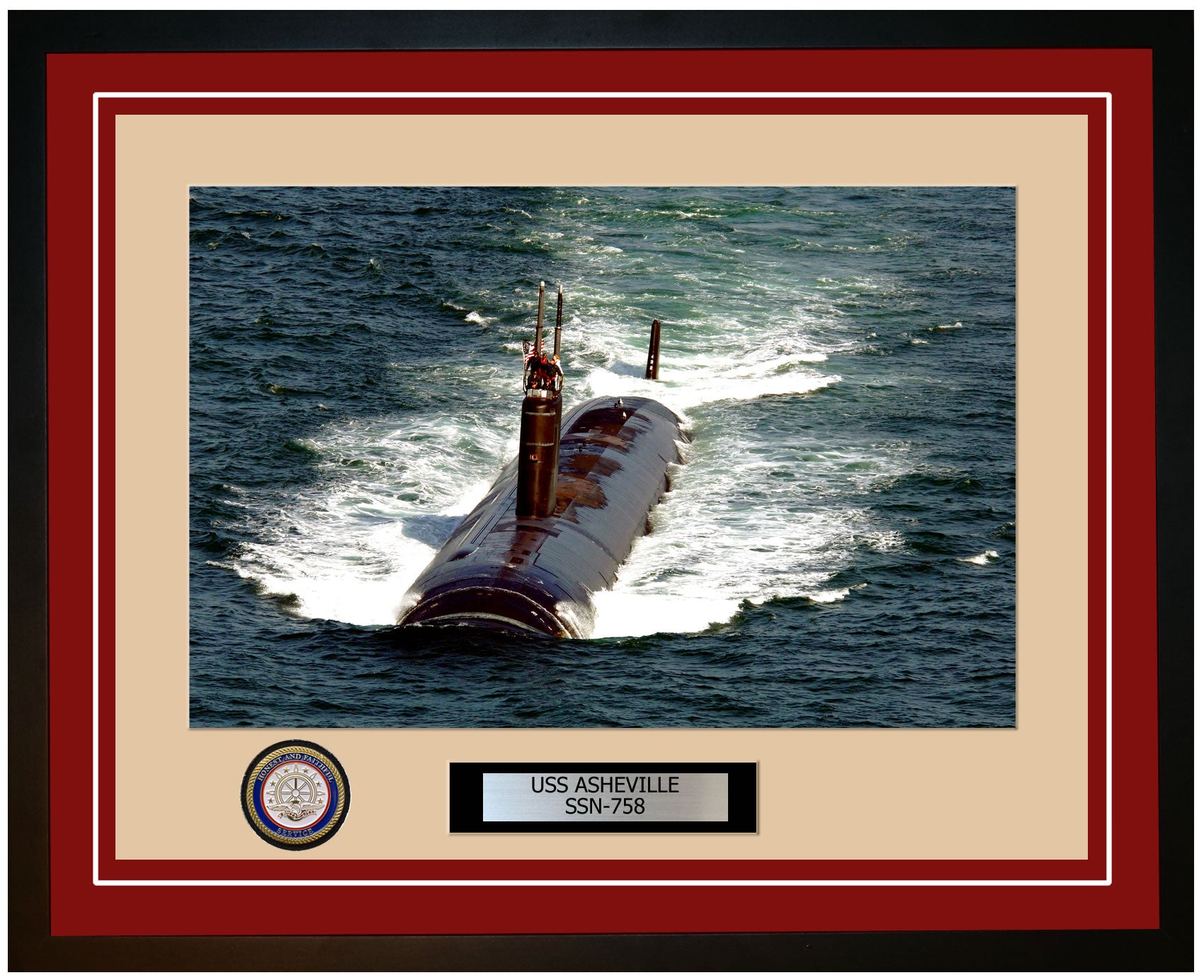 USS Asheville SSN-758 Framed Navy Ship Photo Burgundy