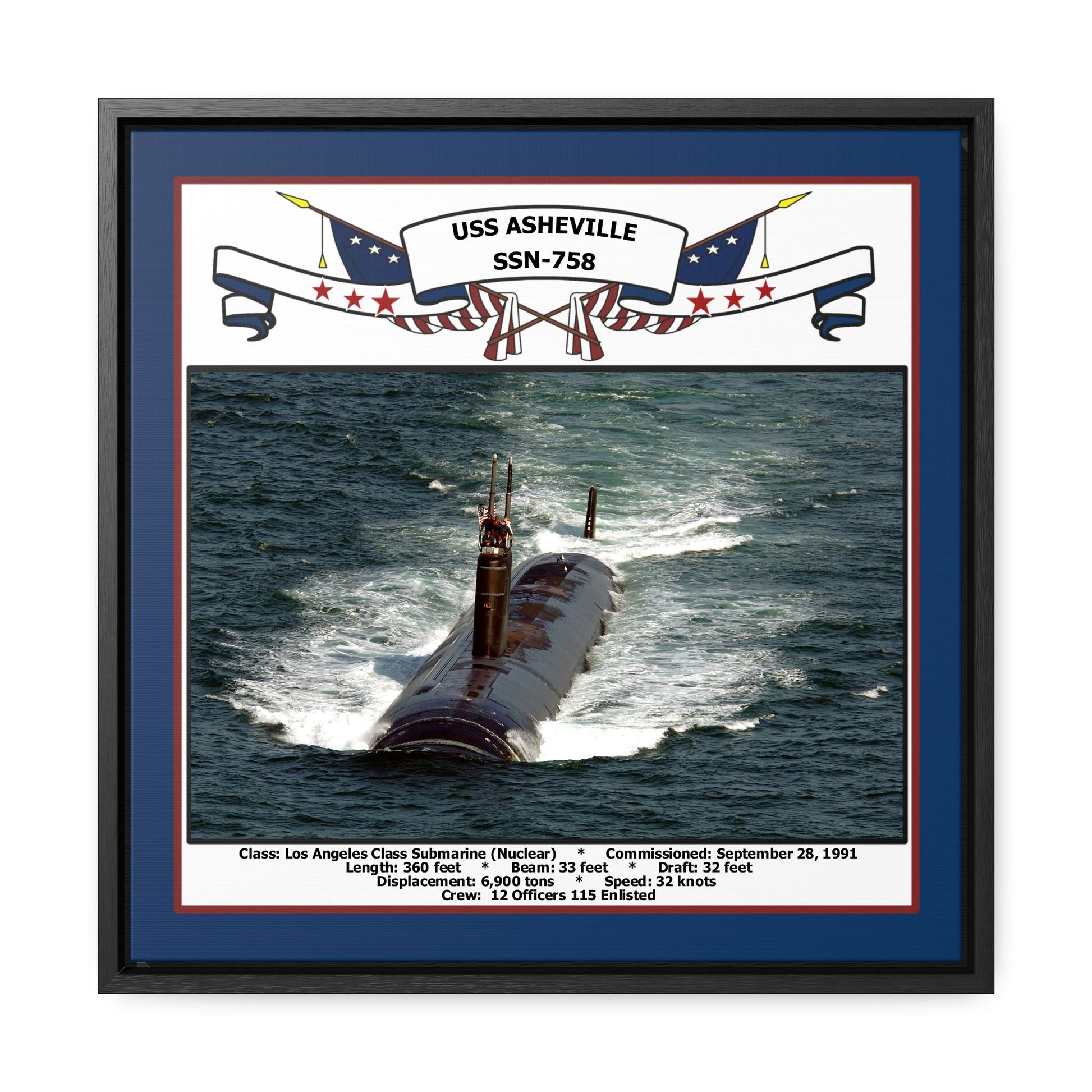 USS Asheville SSN-758 Navy Floating Frame Photo Front View