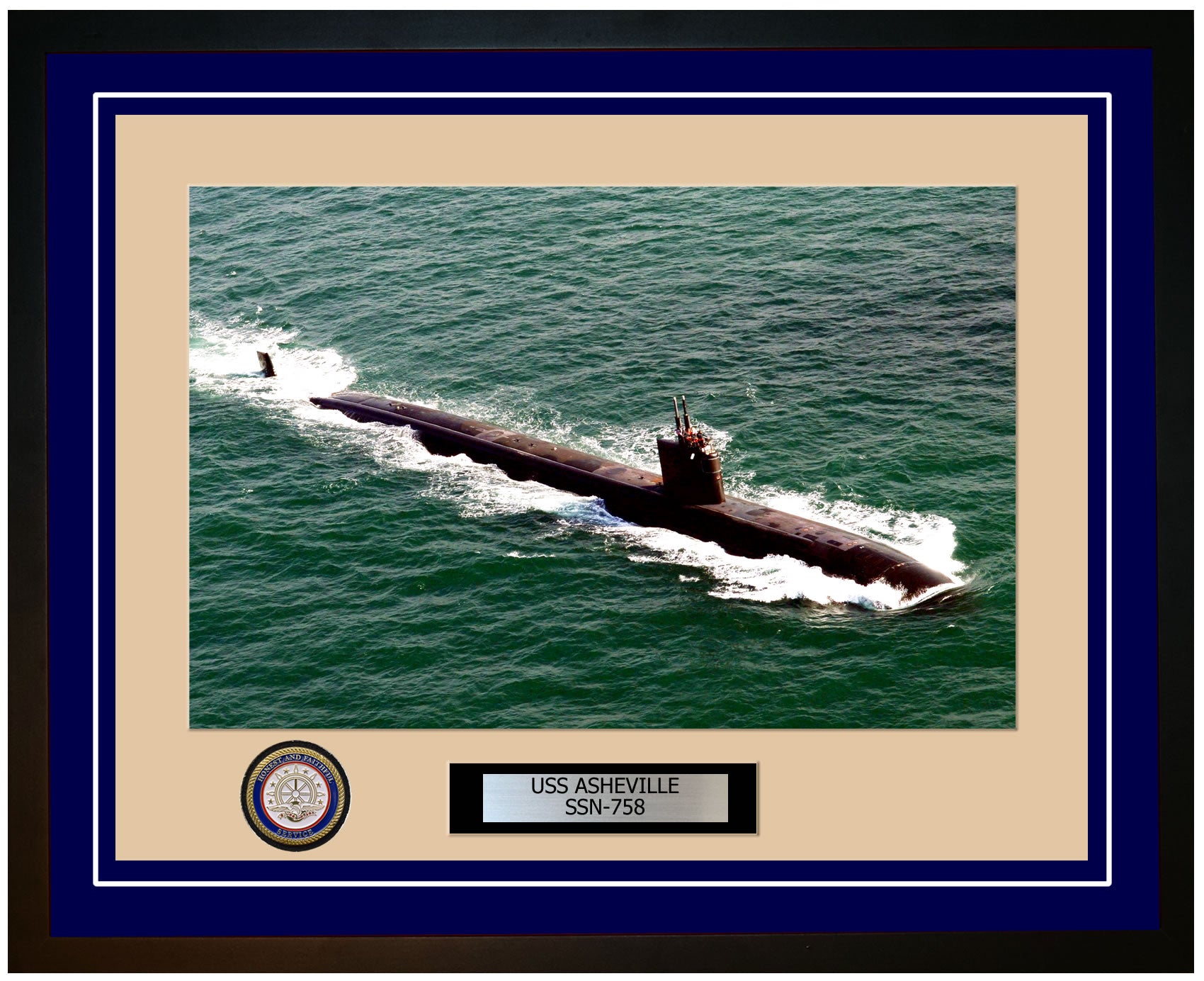 USS Asheville SSN-758 Framed Navy Ship Photo Blue