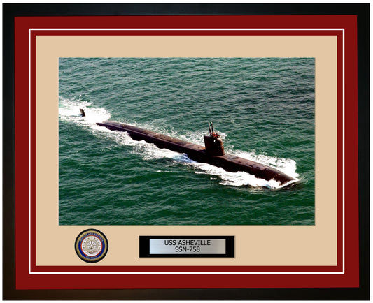 USS Asheville SSN-758 Framed Navy Ship Photo Burgundy