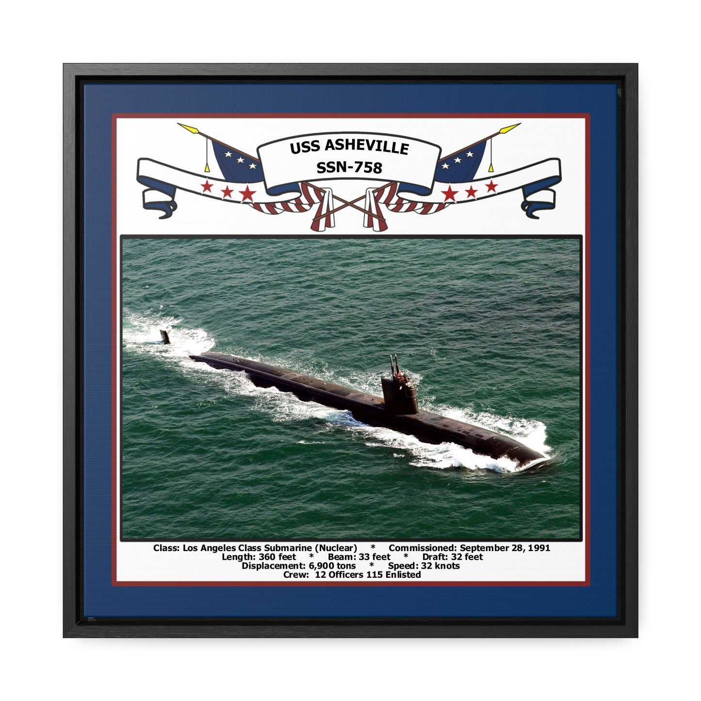 USS Asheville SSN-758 Navy Floating Frame Photo Front View