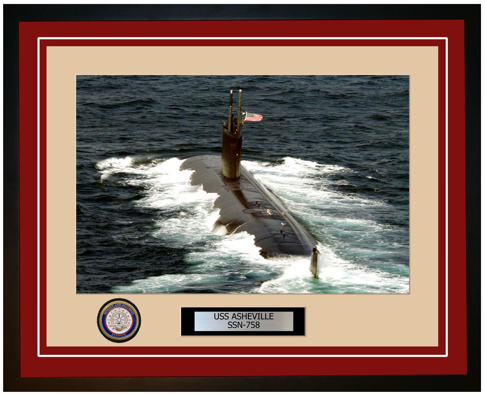 USS Asheville SSN-758 Framed Navy Ship Photo Burgundy
