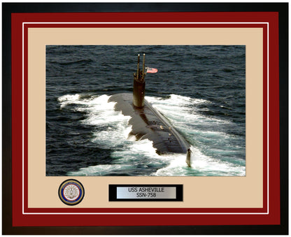 USS Asheville SSN-758 Framed Navy Ship Photo Burgundy