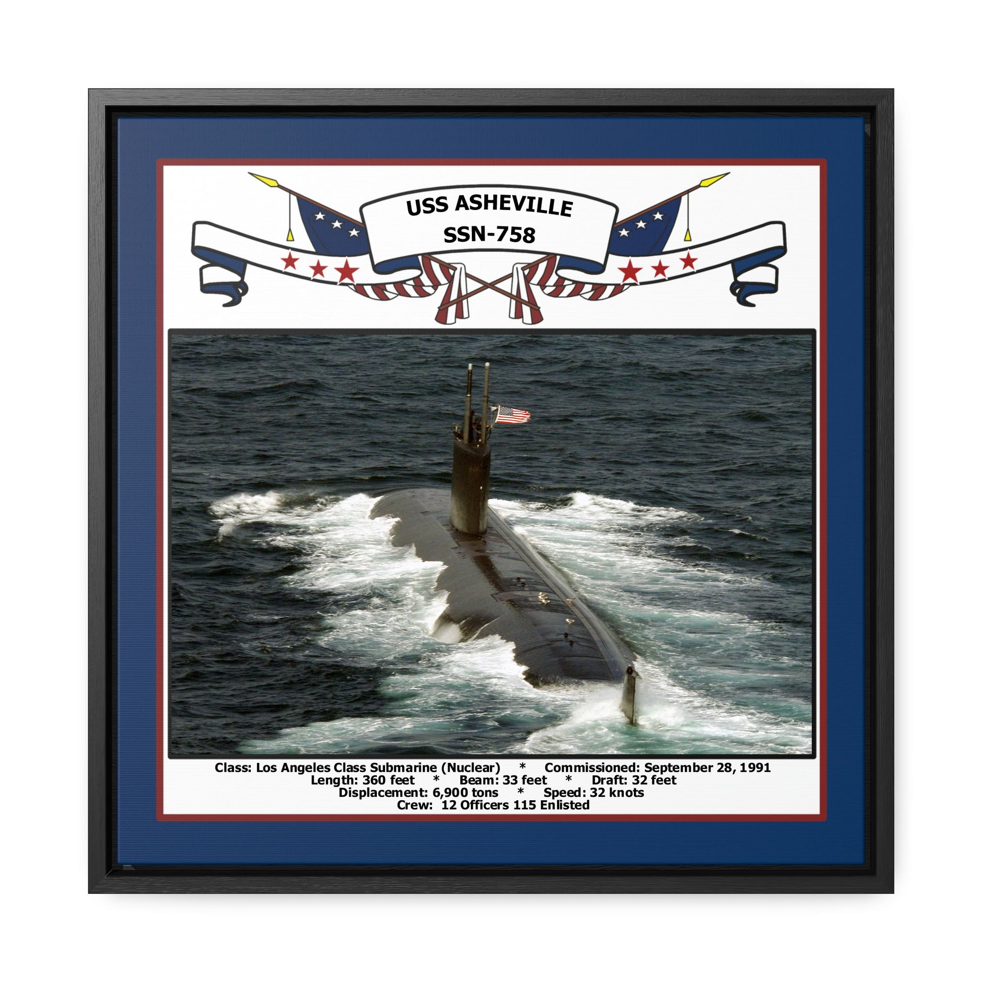 USS Asheville SSN-758 Navy Floating Frame Photo Front View