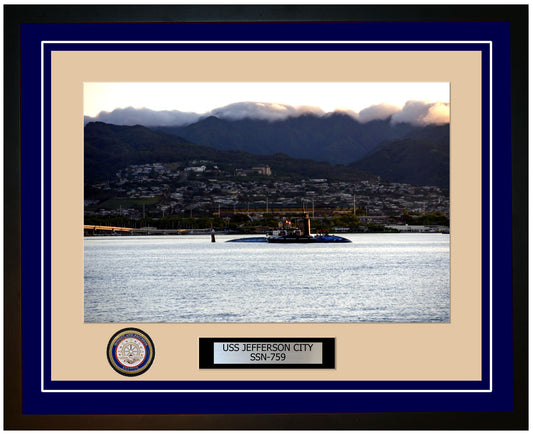USS Jefferson City SSN-759 Framed Navy Ship Photo Blue