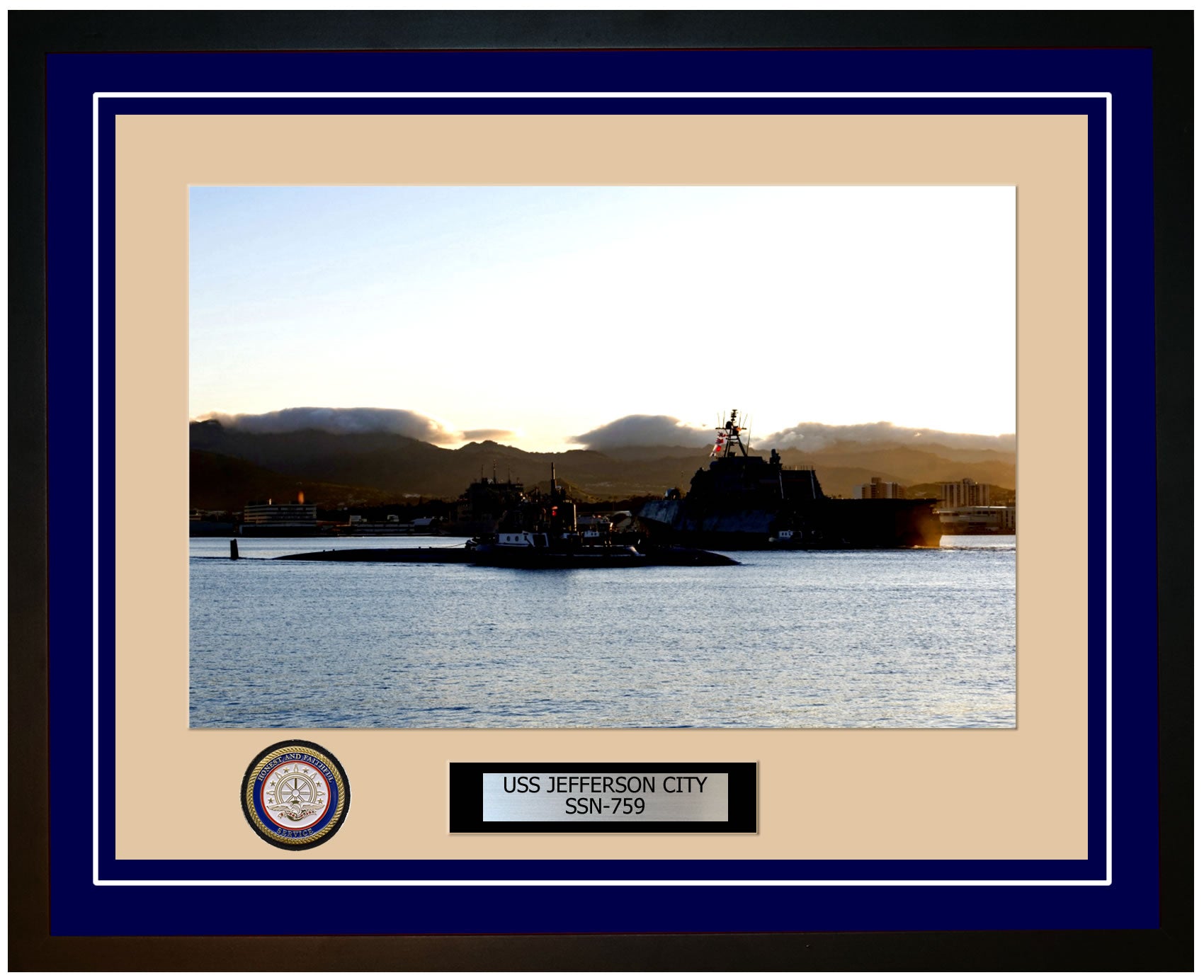USS Jefferson City SSN-759 Framed Navy Ship Photo Blue
