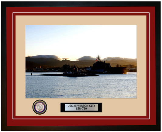 USS Jefferson City SSN-759 Framed Navy Ship Photo Burgundy
