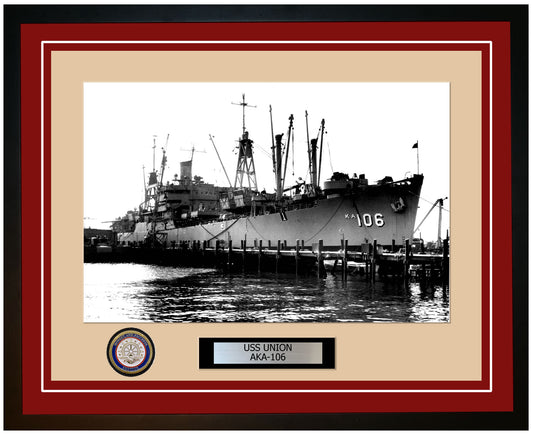 USS Union AKA-106 Framed Navy Ship Photo Burgundy