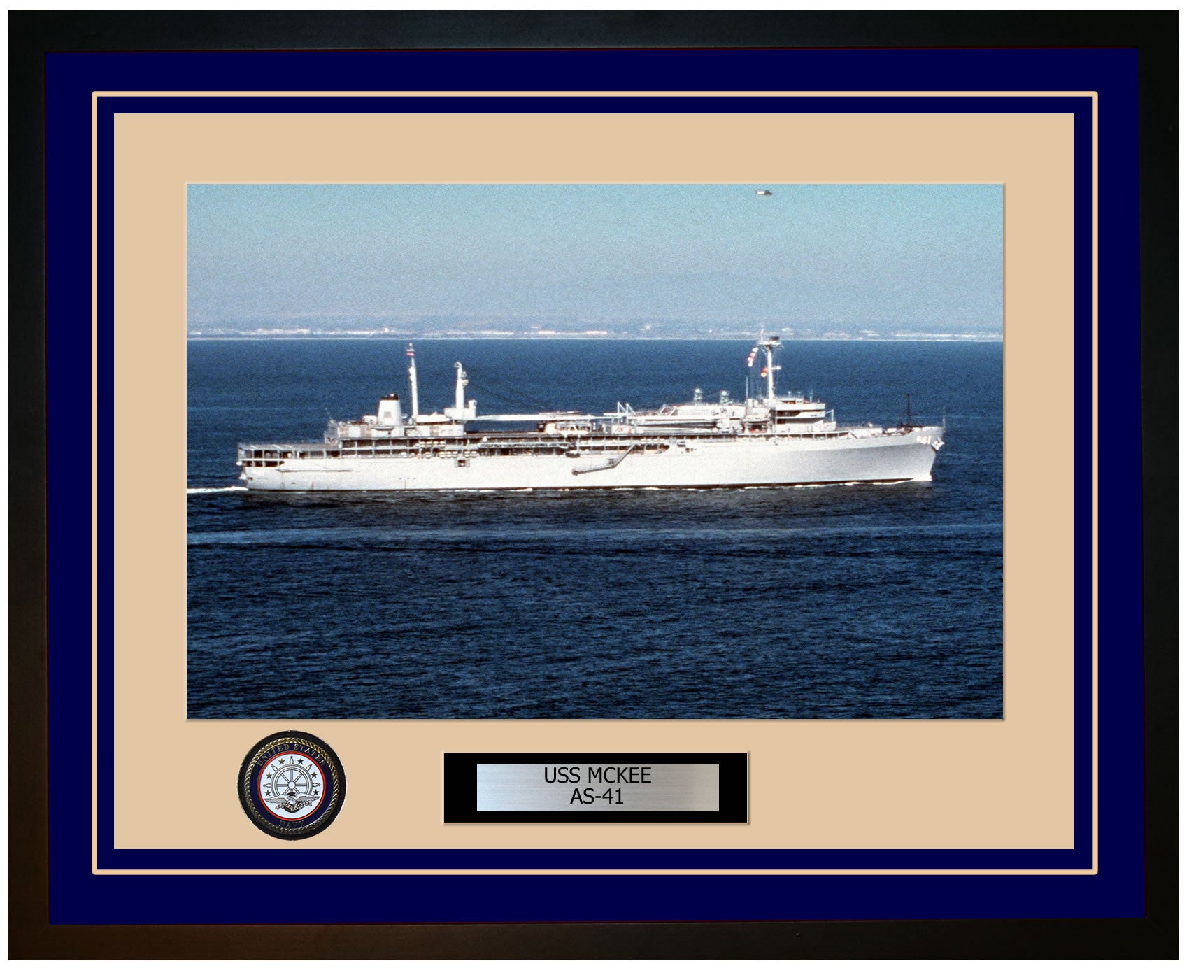 USS MCKEE AS-41 Framed Navy Ship Photo Blue
