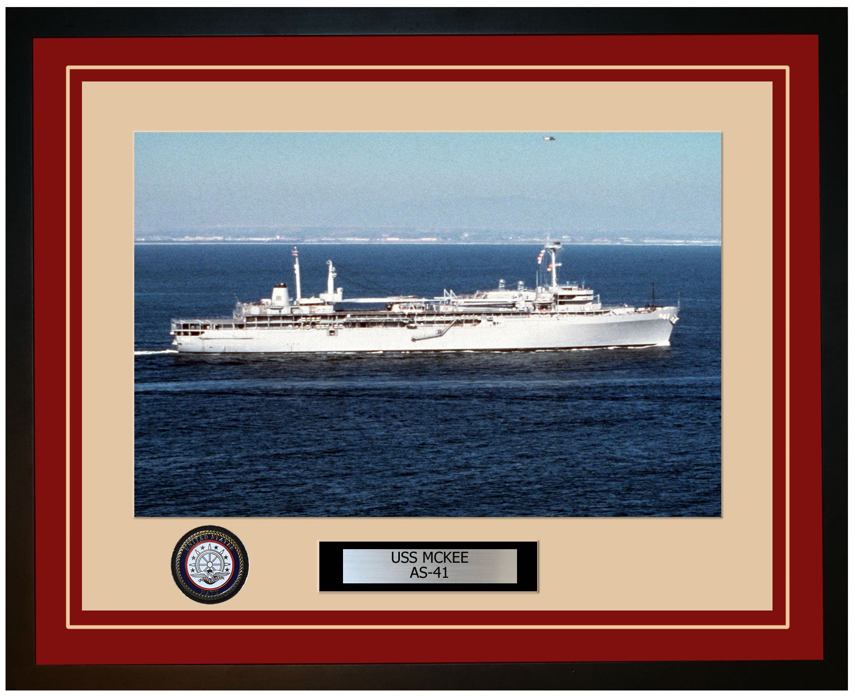 USS MCKEE AS-41 Framed Navy Ship Photo Burgundy