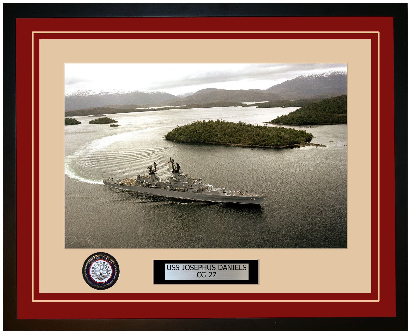 USS JOSEPHUS DANIELS CG-27 Framed Navy Ship Photo Burgundy