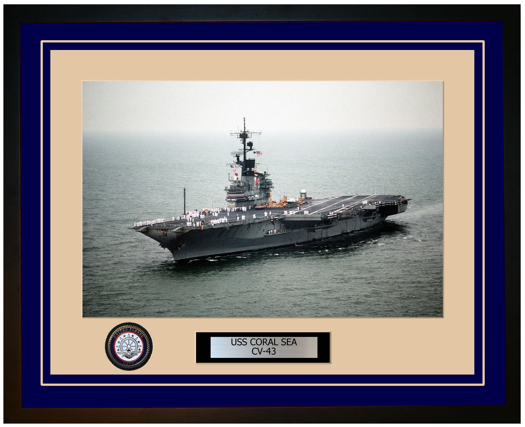 USS CORAL SEA CV-43 Framed Navy Ship Photo Blue