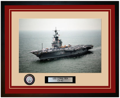 USS CORAL SEA CV-43 Framed Navy Ship Photo Burgundy